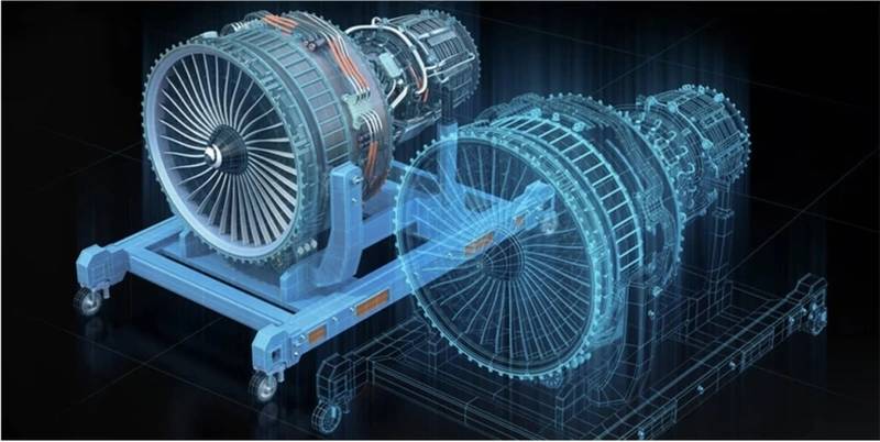 ¿Qué es un gemelo digital? + Ejemplos de aplicaciones en industria 2 Modelo digital de un motor aeroespacial que representa la aplicación de gemelos digitales en la industria aeronáutica.