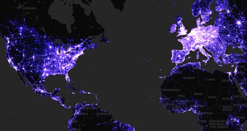 Data visualization examples map of the world's cell towers